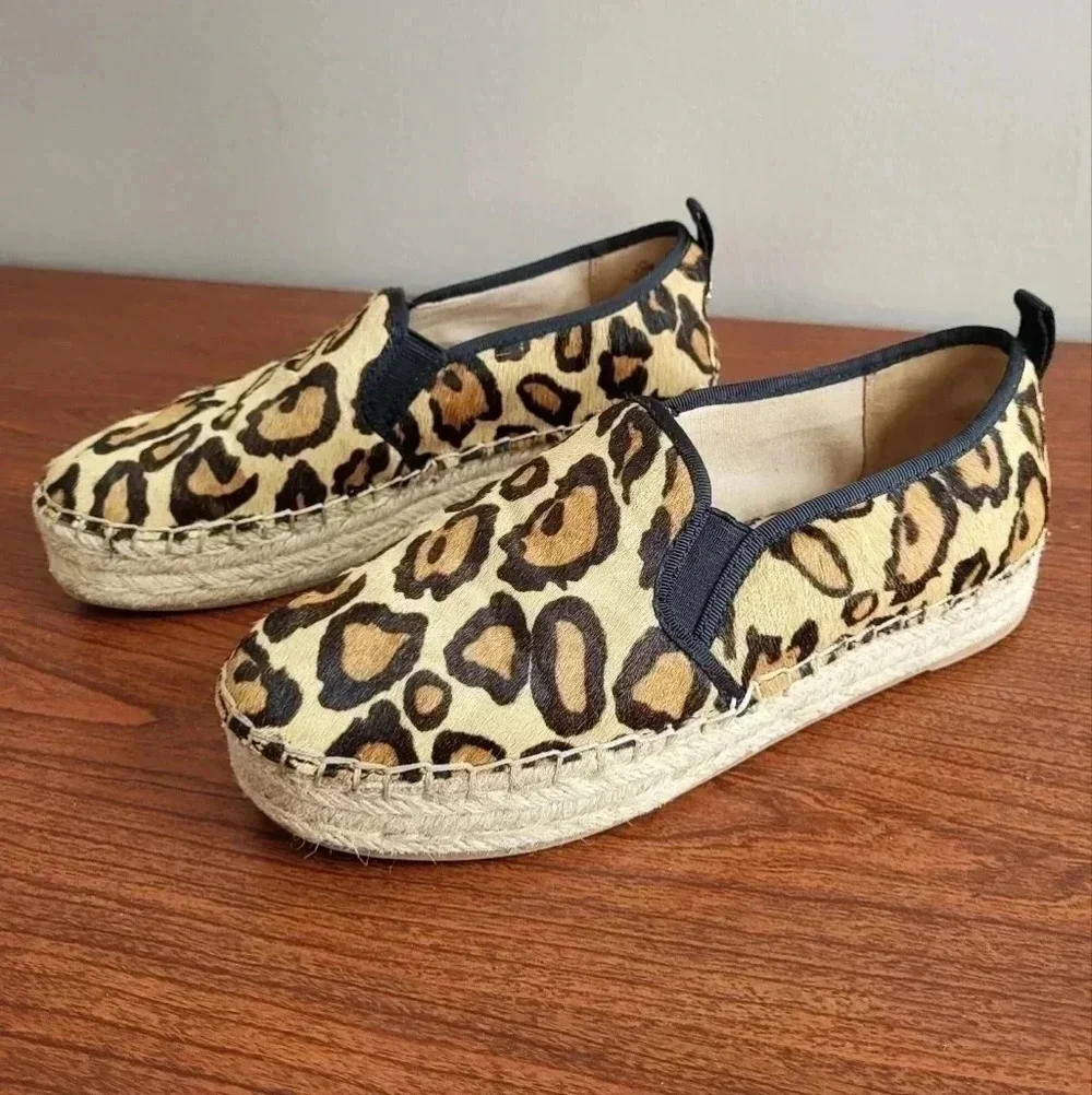 Sam Edelman Carrin Animal Print Leopard Leather Espadrilles Platform Shoes(7.5)